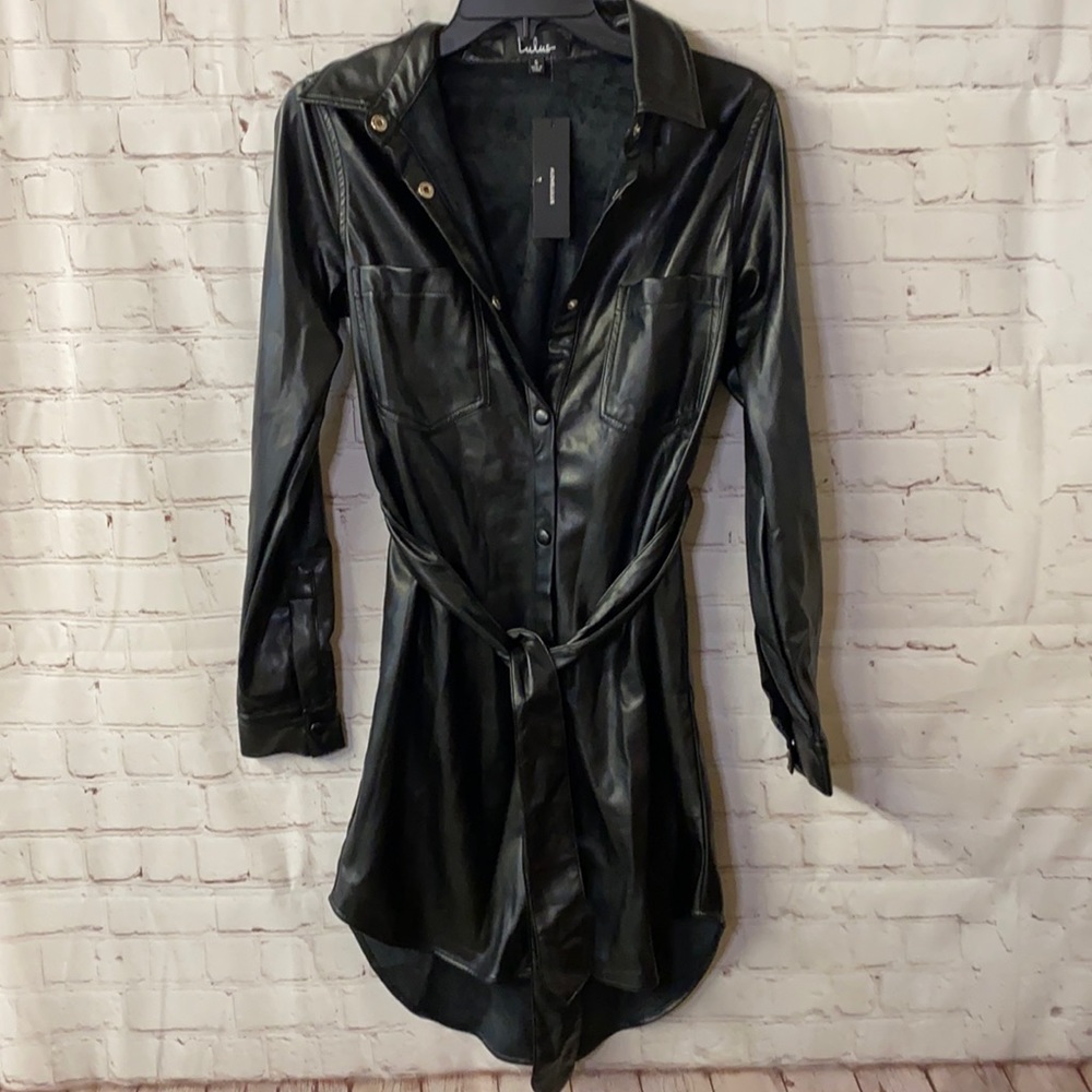 Lulu’s faux leather black jacket or dress Small